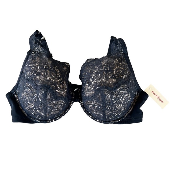 ThirdLove 24/7 Lace Contour Plunge Bra Black Lace Nude Plus Size 44C NWT - Picture 1 of 10